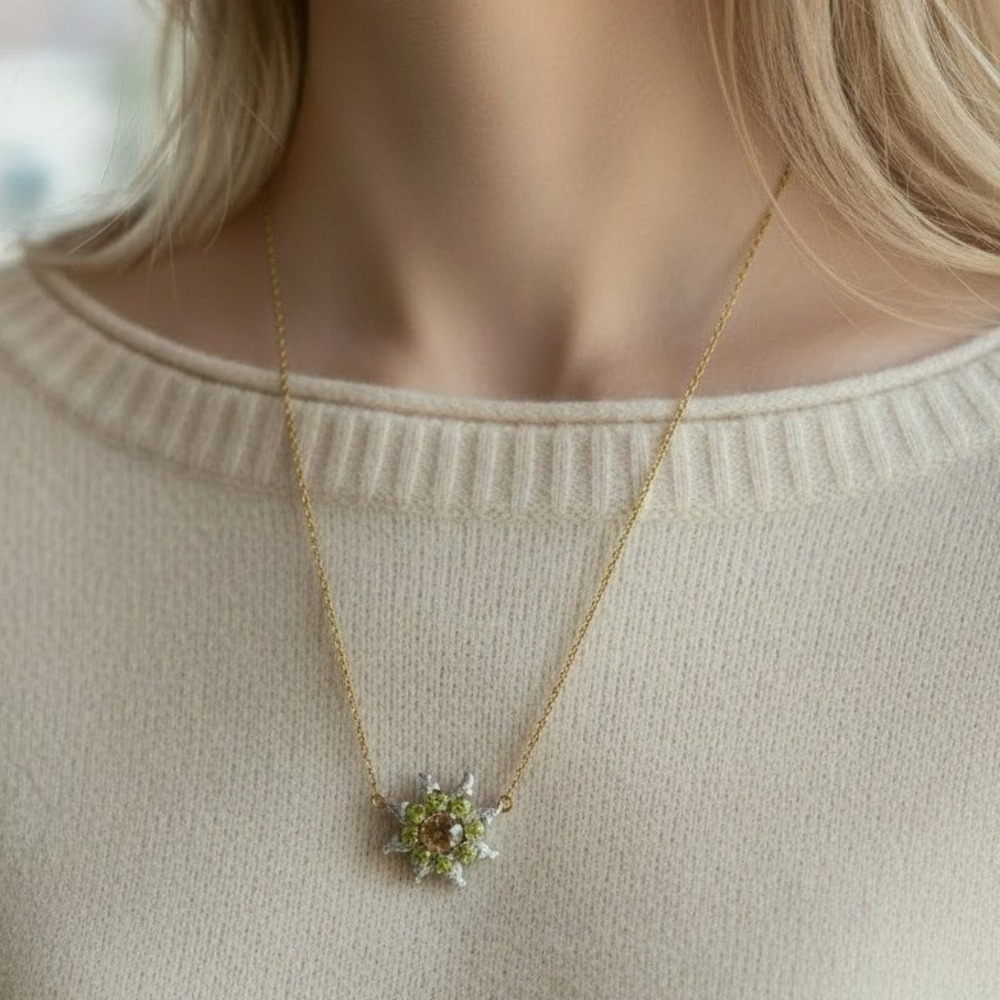Catherine Popesco Sunburst Necklace 16" Gold‎ Plated Swarovski Crystals Pendant